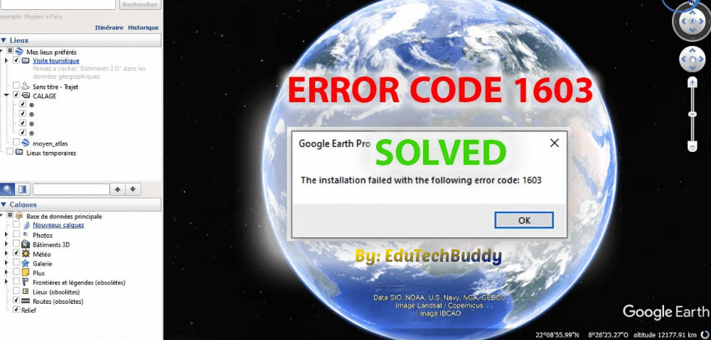 1603 error google earth solution