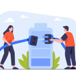 Free vector businessman character put huge plug into socket to recharge